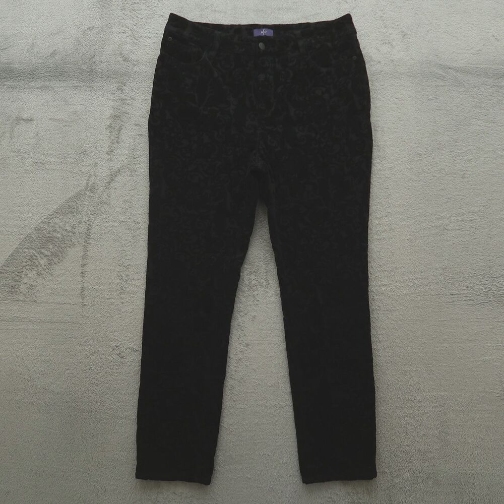 NYDJ Pants Women's Size 14 Black High-Rise Skinny Embossed Design 29" Inseam